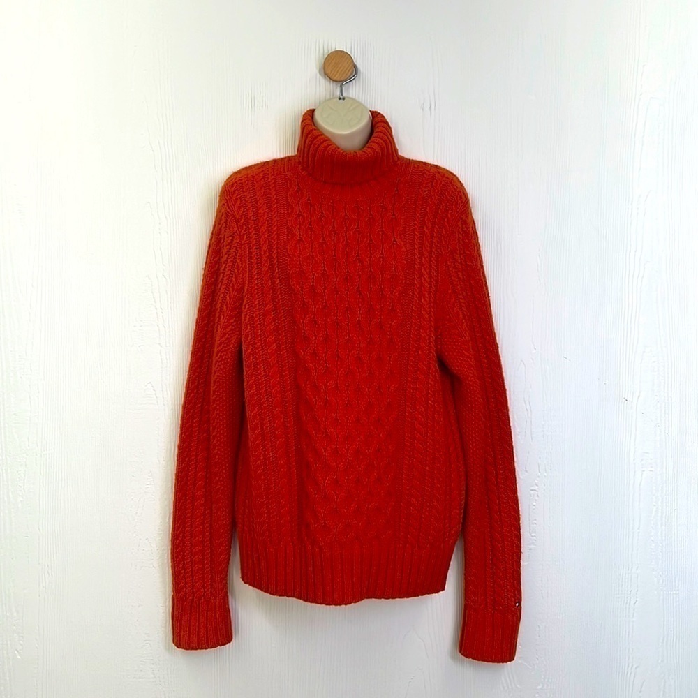 Tommy Hilfiger - Burnt Orange Lambswool Cable Knit Turtleneck Size Small